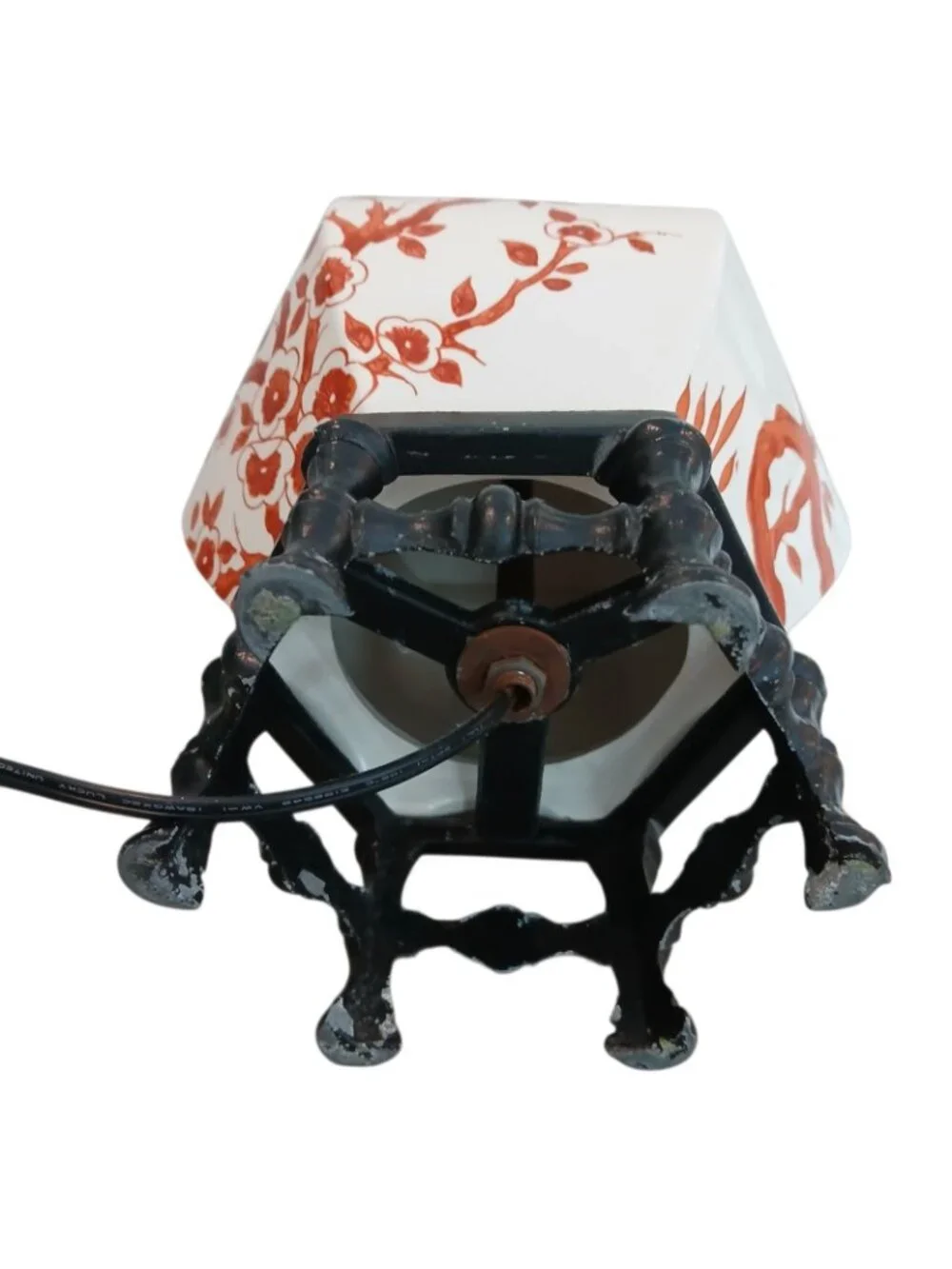 Chinoiserie Orange Blossom Porcelain Table Lamp Faux Bamboo Base 19.5